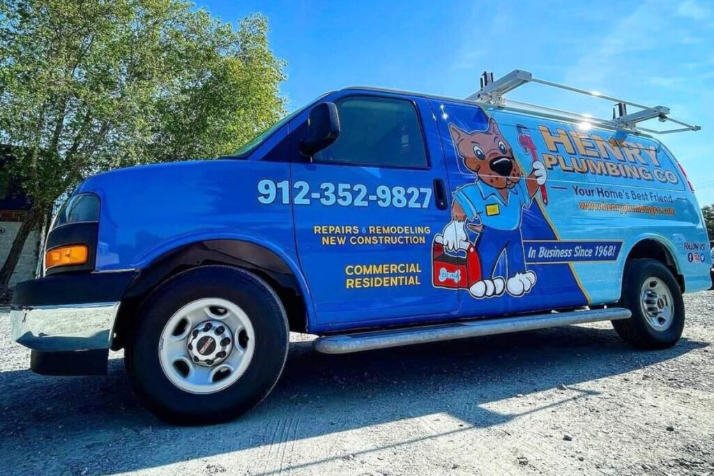 Henry Plumbing service truck parked at customer location in Savannah GA