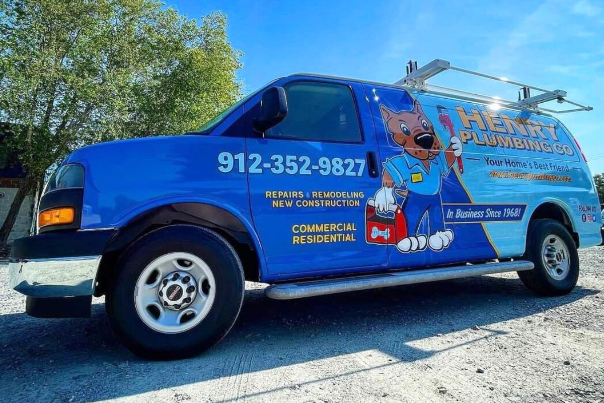 Henry Plumbing service truck parked at customer location in Savannah GA