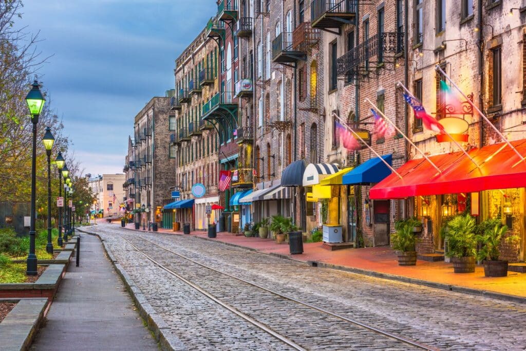 Historic downtown Savannah Georgia street scene