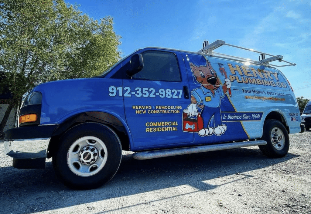 Henry Plumbing service truck parked outdoors in Savannah GA