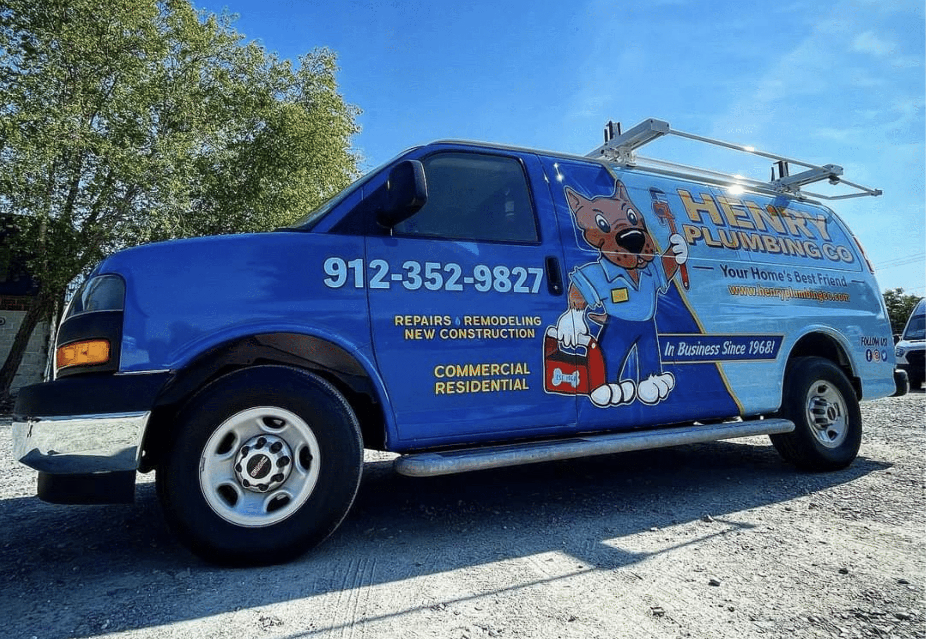 Henry Plumbing service truck parked outdoors in Savannah GA