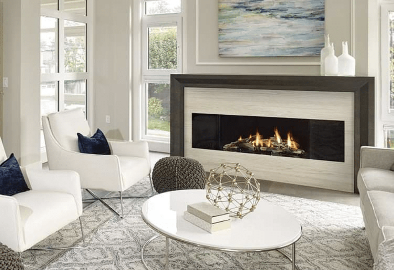 Modern living room with natural gas fireplace installation