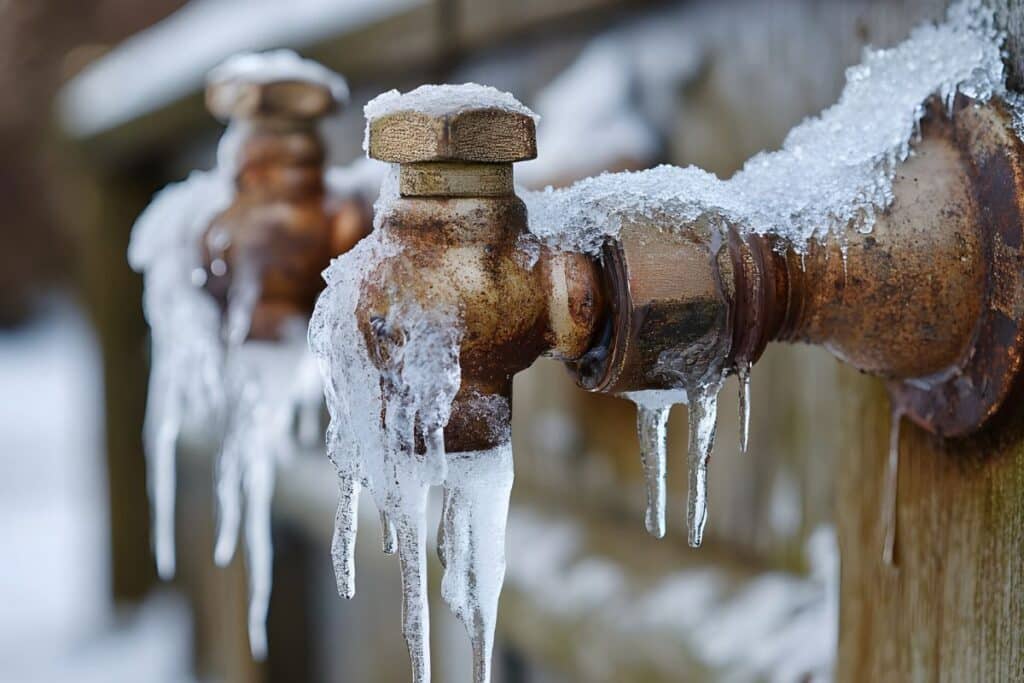 Frozen outdoor plumbing pipes during winter weather in Savannah GA